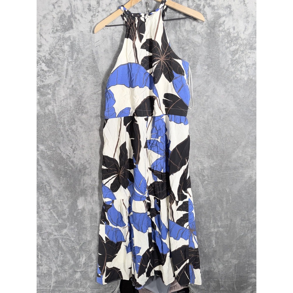 Sofia Jeans Womens Maxi Dress S 4-6 Blue Tropical Muse Leaf Print Braided Halter